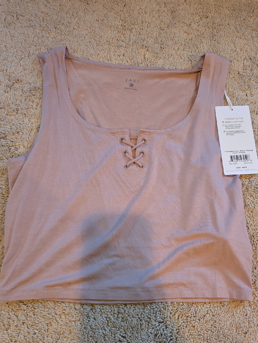 Tavi Lace-Up Crop Tank in Dusty Rose